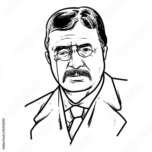 Theodore Roosevelt Vector illustration, Theodore Roosevelt Drawing outline, 26th U.S. President. photo
