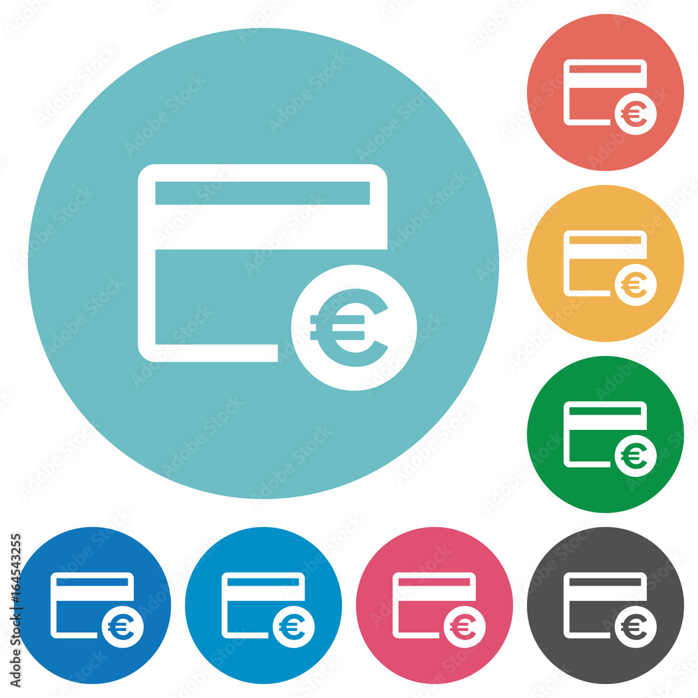Euro credit card flat round icons