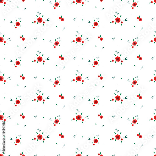 Seamless floral pattern. Background in small red flowers on a white background for textiles, fabric, cotton fabric, covers, wallpaper, stamp, gift wrapping, postcard, scrapbooking.