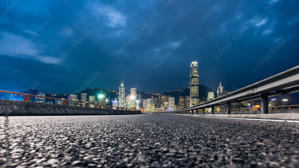 Empty downtown street intersection at night,shot in Hong Kong,China.
