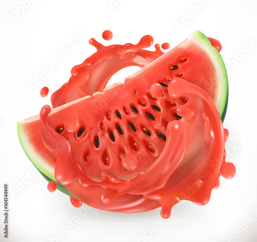 Watermelon juice. Fresh fruit. 3d realism, vector icon