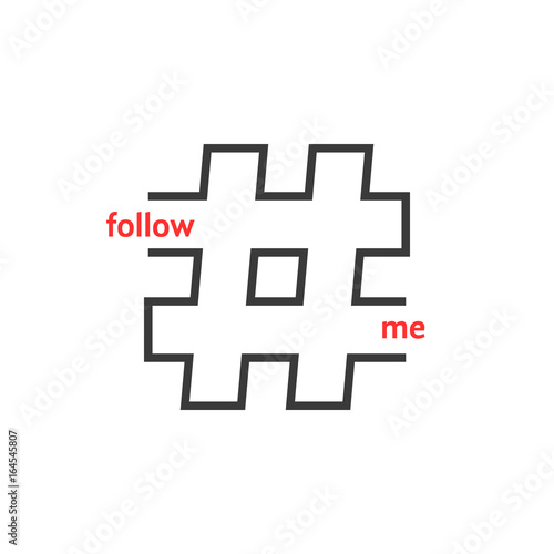 follow me with black thin line hashtag