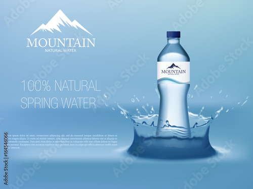 Photo Realistic Mineral water in plastic bottle advertising in editable vector format. 3d illustration