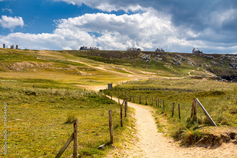 Hiking trail on breton coast. Brittany (Bretagne), France.