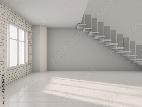 Abstract modern architecture background  empty white open space interior. 3D rendering