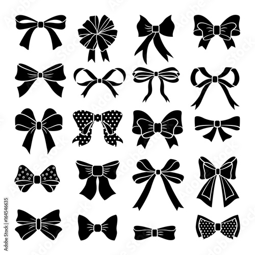 Monochrome vector bows and ribbons set. Holiday illustrations isolate photo
