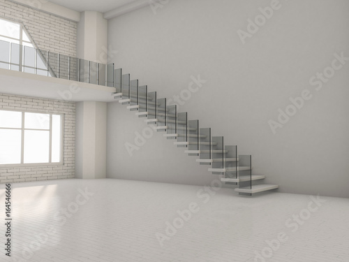 Abstract modern architecture background, empty white open space interior. 3D rendering