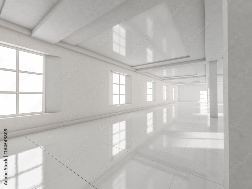 Abstract modern architecture background, empty white open space interior. 3D rendering Abstract modern architecture background, empty white open space interior. 3D rendering