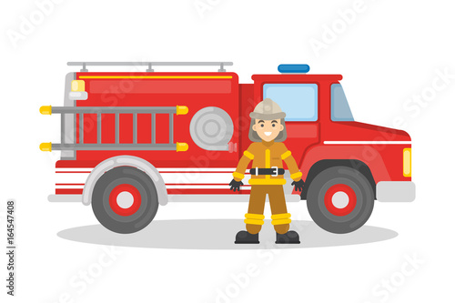 Fire truck with firefighter.