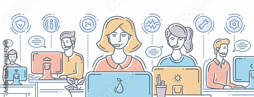Call center support - line design header, banner for your website