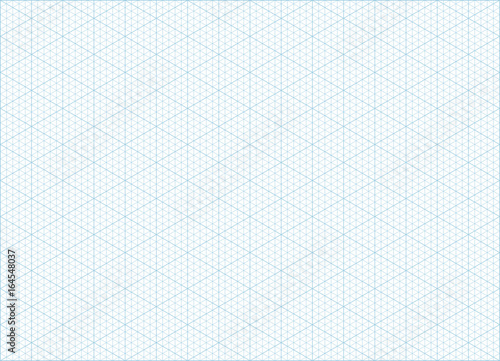 Fotografiet Blue vector isometric grid graph paper accented every 5 steps A4 landscape orien