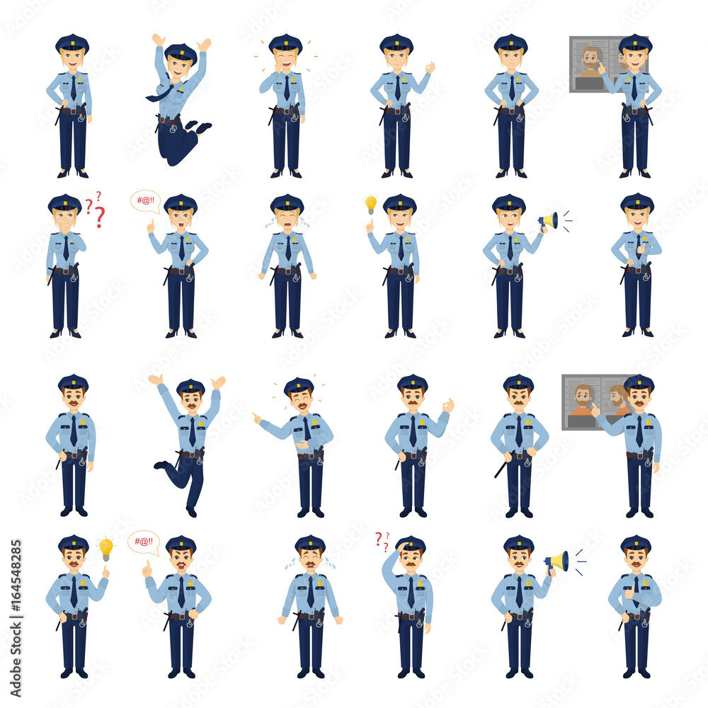 Police officers emotion set.
