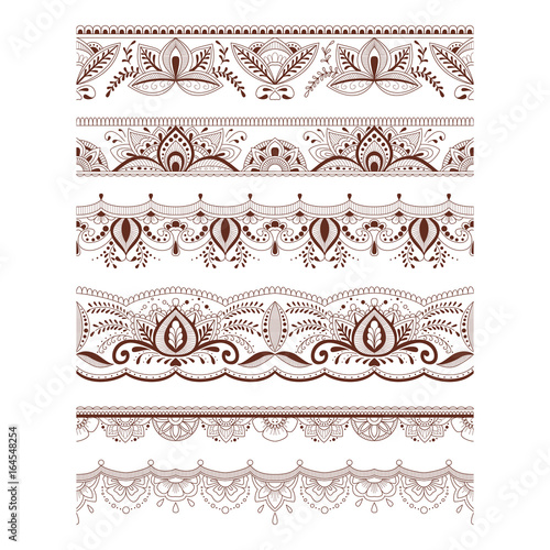 Collection seamless border with floral ornament mehendi style.