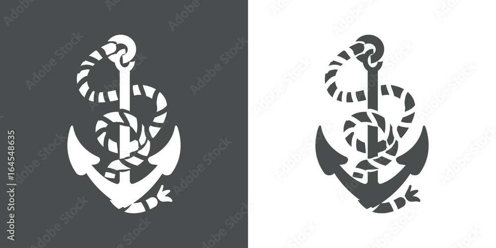 Icono plano ancla con cuerda gris y blanco