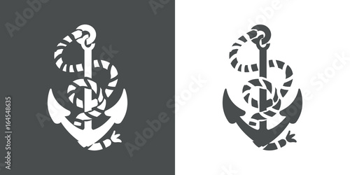 Icono plano ancla con cuerda gris y blanco