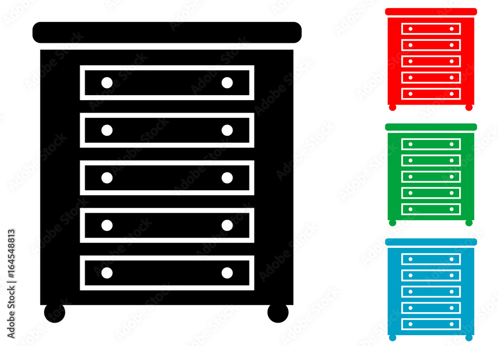Icono plano mueble con cajones varios colores Icono plano mueble con cajones varios colores