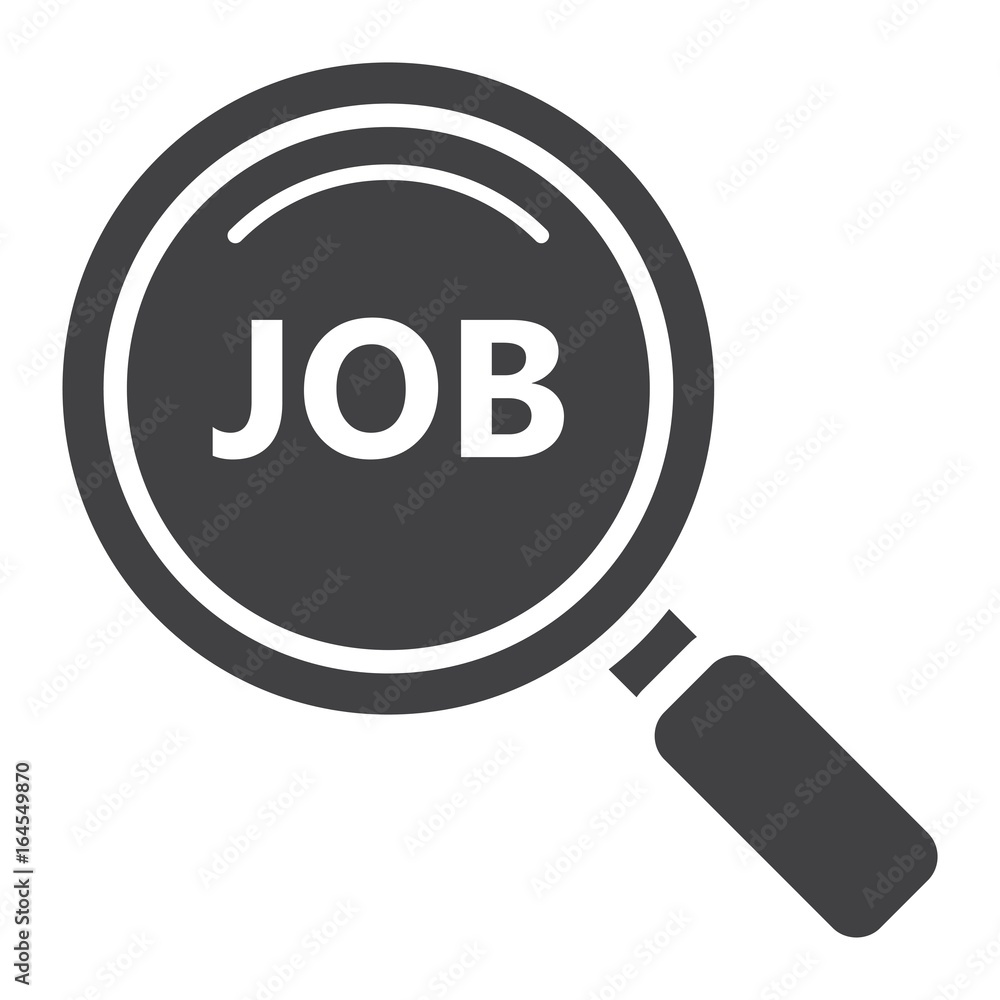 Search job solid icon, business and magnifying, vector graphics, a glyph pattern on a white background, eps 10. Search job solid icon, business and magnifying, vector graphics, a glyph pattern on a white background, eps 10.