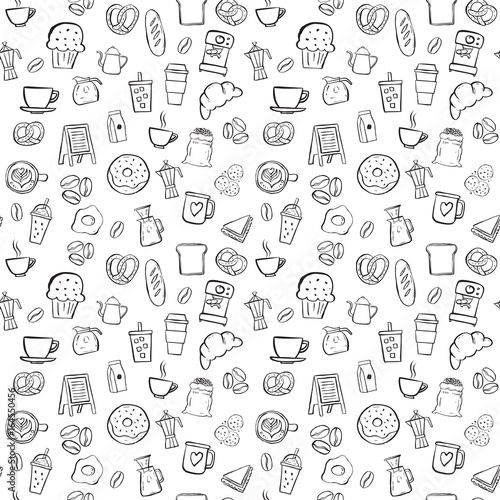 coffee shop seamless pattern background set