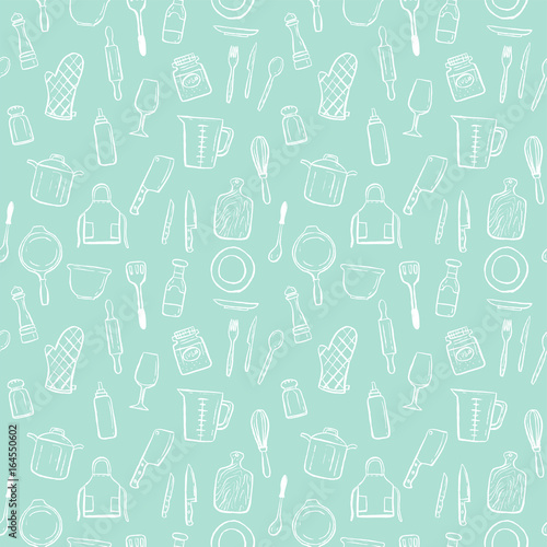 cooking tools seamless pattern background set
