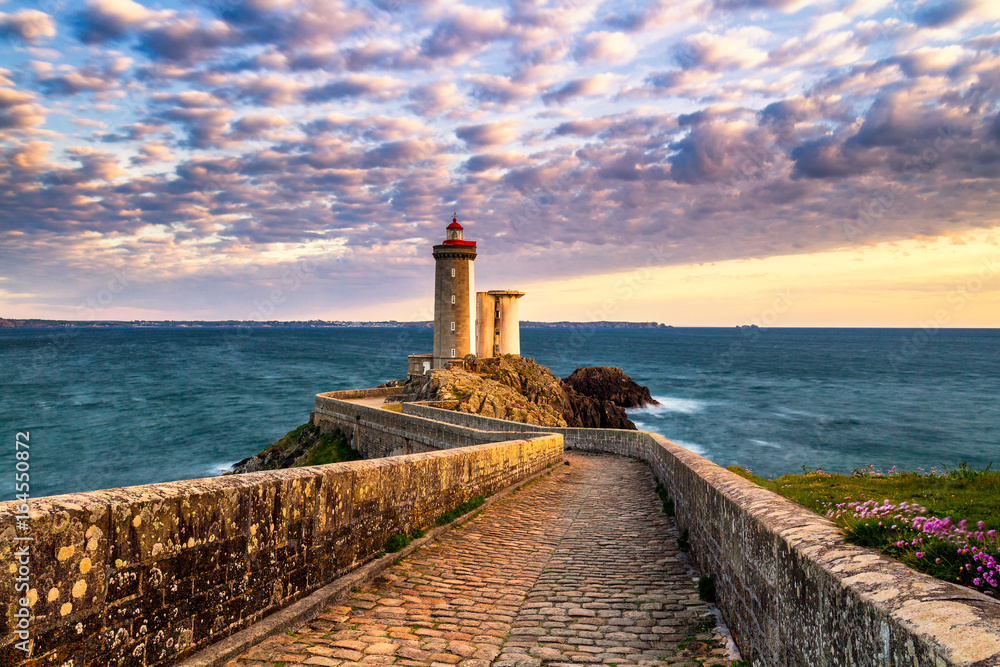 View of the lighthouse Phare du Petit Minou in Plouzane, Brittany (Bretagne), France.