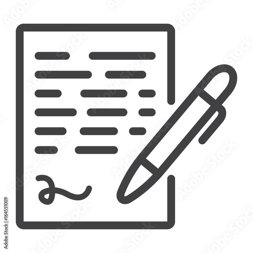 Pen signing line icon, business contract and signature, vector graphics, a linear pattern on a white background, eps 10.
