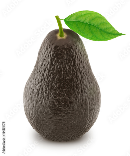 Brown avocado with leaf isolated on a white
