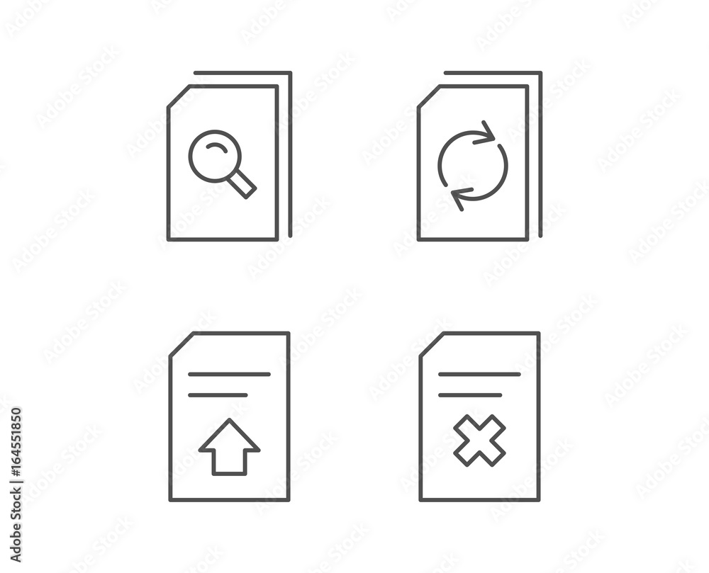 Document, Edit and Upload line icons. Document Management and Search signs. Quality design elements. Editable stroke. Vector Document, Edit and Upload line icons. Document Management and Search signs. Quality design elements. Editable stroke. Vector