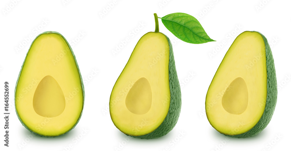 Set of green avocados isolated on a white Set of green avocados isolated on a white