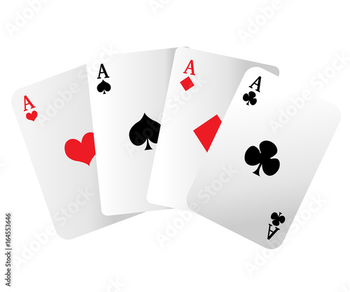 Web site page and mobile app design vector element. A winning poker hand of four aces playing cards suits on white.
