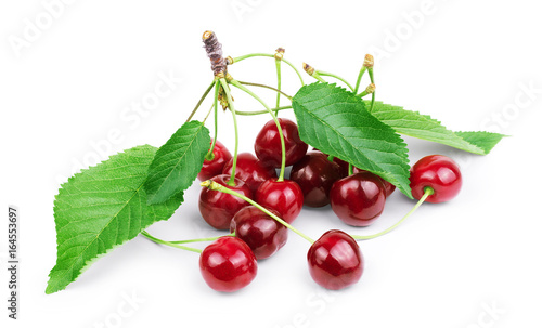 Cherry with leaves in closeup
