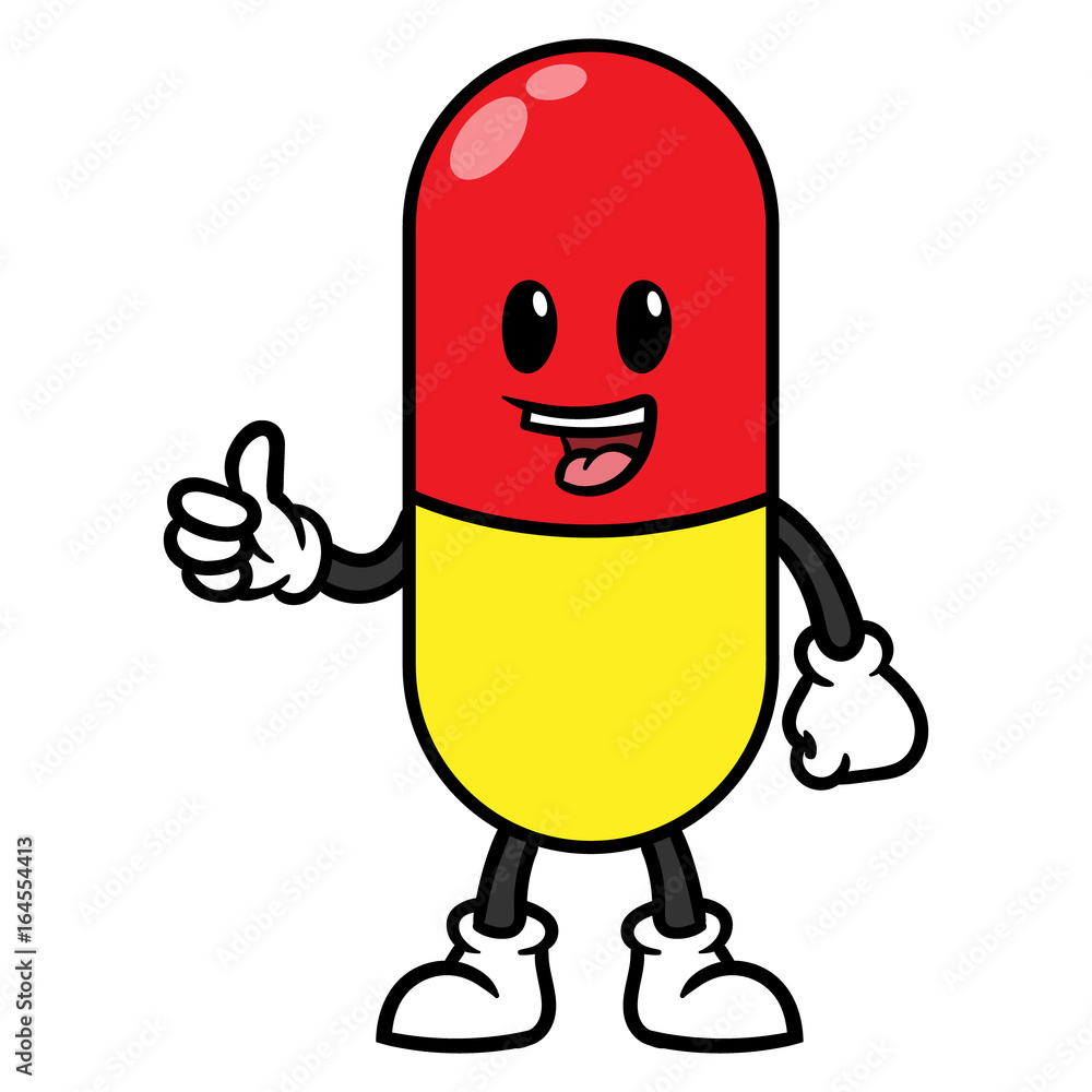 Pill or Medicine Cartoon Character Stock Vector | Adobe Stock
