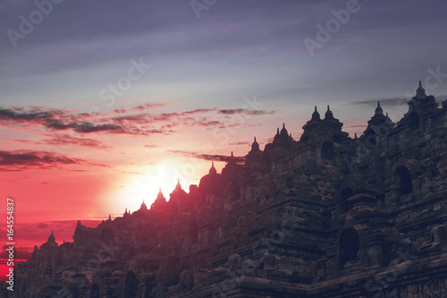 Beautiful sunset seen from top of Borobudur Temple