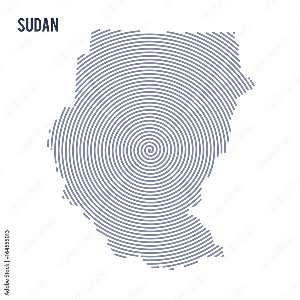 Vector abstract hatched map of Sudan with spiral lines isolated on a white background. Vector abstract hatched map of Sudan with spiral lines isolated on a white background.