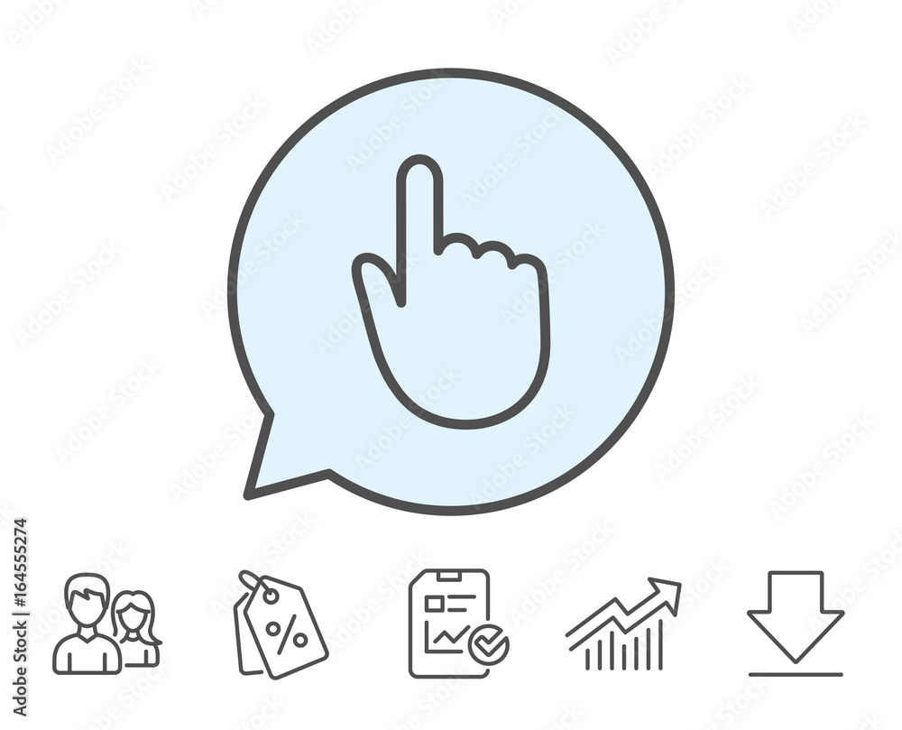Hand Click line icon. Finger touch sign. Cursor pointer symbol. Report, Sale Coupons and Chart line signs. Download, Group icons. Editable stroke. Vector Hand Click line icon. Finger touch sign. Cursor pointer symbol. Report, Sale Coupons and Chart line signs. Download, Group icons. Editable stroke. Vector