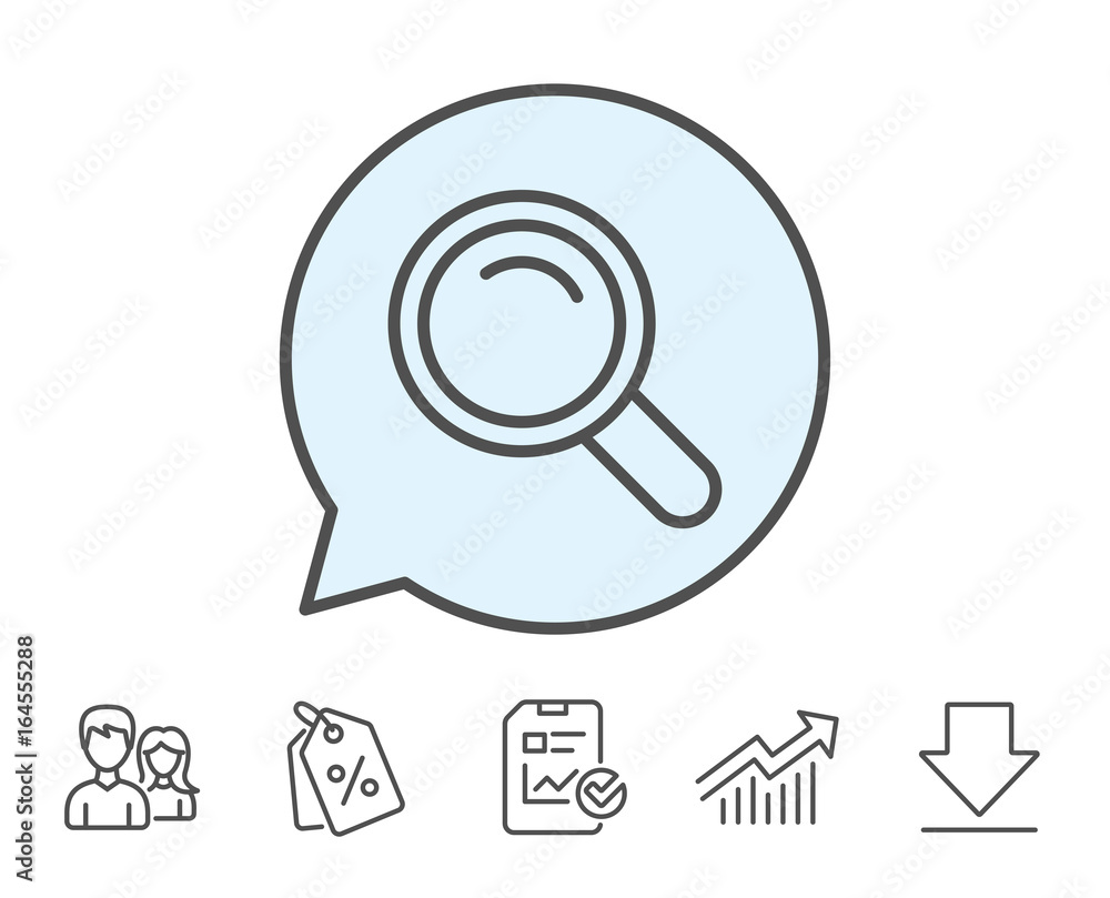 Search line icon. Magnifying glass sign. Enlarge tool symbol. Report, Sale Coupons and Chart line signs. Download, Group icons. Editable stroke. Vector Search line icon. Magnifying glass sign. Enlarge tool symbol. Report, Sale Coupons and Chart line signs. Download, Group icons. Editable stroke. Vector
