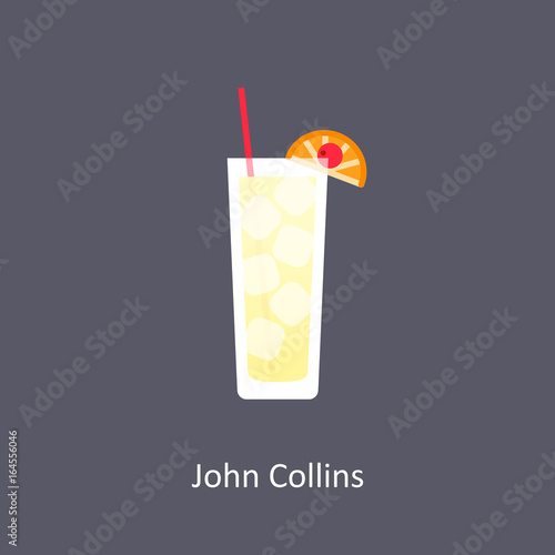 John Collins cocktail icon on dark background in flat style