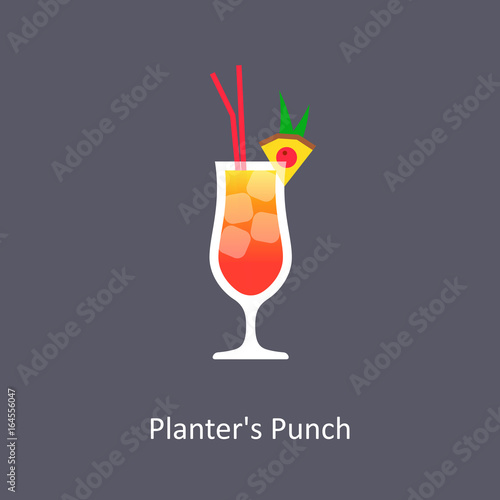 Planter's Punch cocktail icon on dark background in flat style