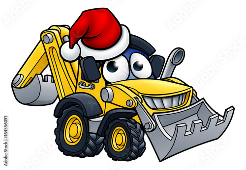 Cartoon Christmas Digger Bulldozer Character