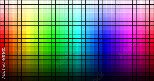 Rainbow mosaic, hue and brightness, on black background. Vector