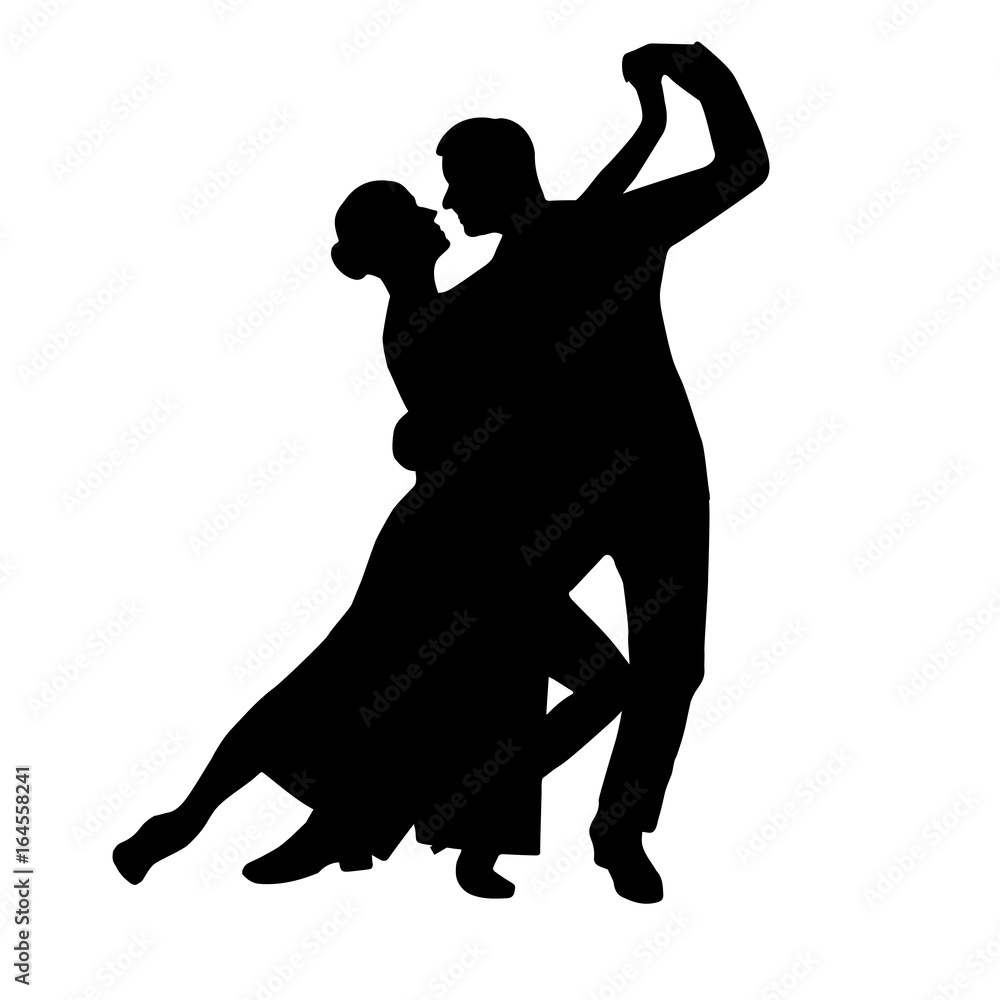 Tango couple dancing silhouette vector - obrazy, fototapety, plakaty 