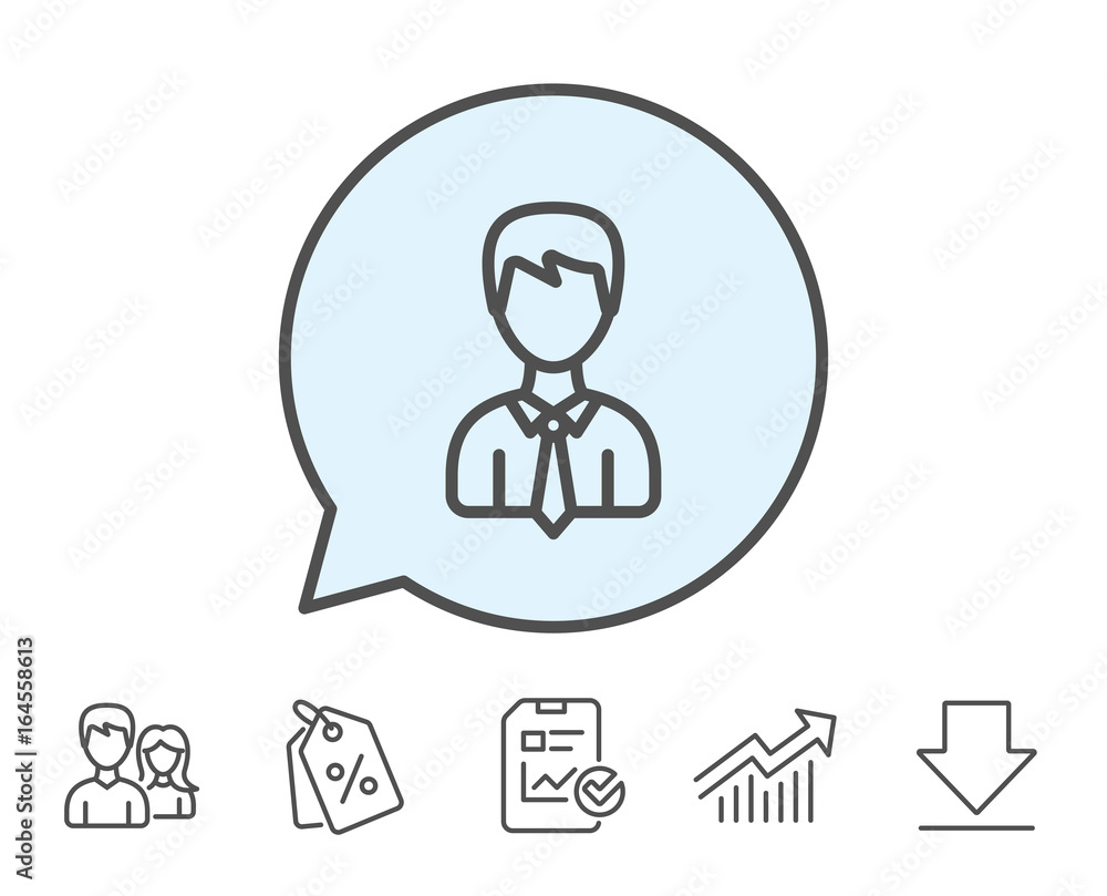 Male User line icon. Profile Avatar sign. Businessman Person silhouette symbol. Report, Sale Coupons and Chart line signs. Download, Group icons. Editable stroke. Vector Male User line icon. Profile Avatar sign. Businessman Person silhouette symbol. Report, Sale Coupons and Chart line signs. Download, Group icons. Editable stroke. Vector