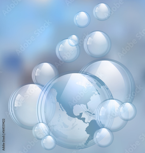 An illustration of the beautiful soap bubbles with a map.