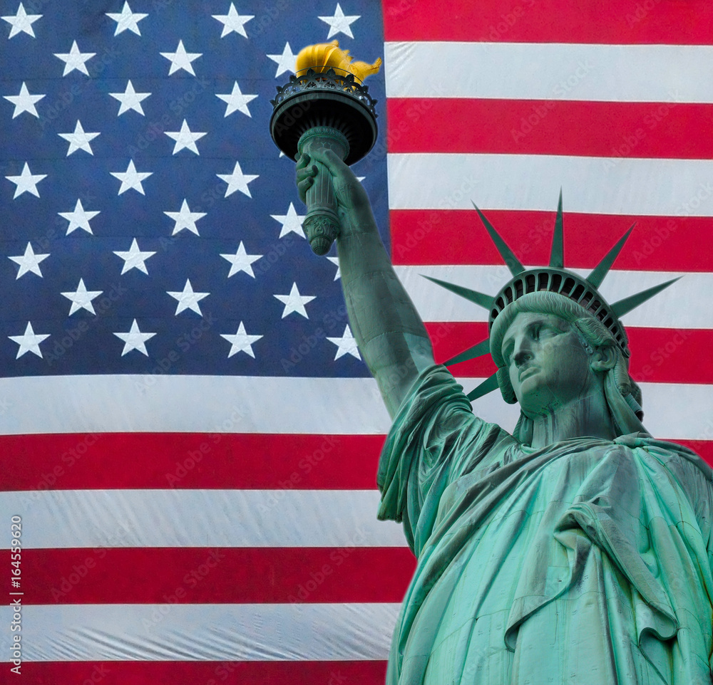 Obraz premium The Statue of liberty over the United States of America