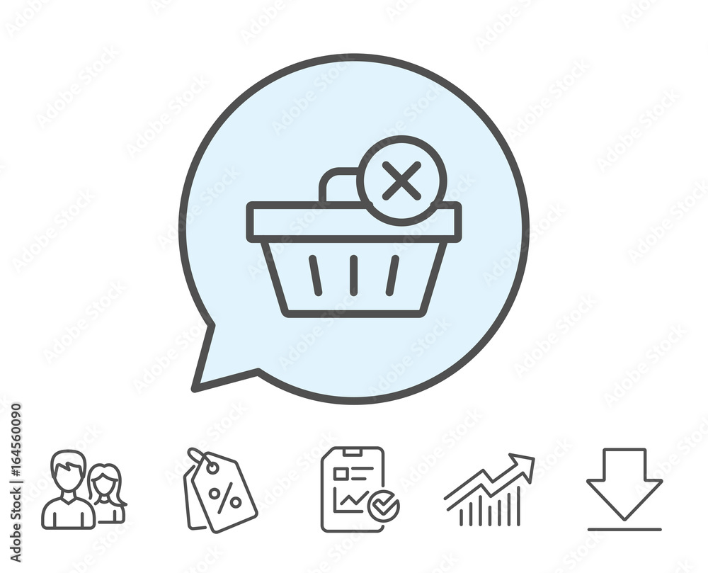 Remove Shopping cart line icon. Online buying sign. Supermarket basket symbol. Report, Sale Coupons and Chart line signs. Download, Group icons. Editable stroke. Vector Remove Shopping cart line icon. Online buying sign. Supermarket basket symbol. Report, Sale Coupons and Chart line signs. Download, Group icons. Editable stroke. Vector