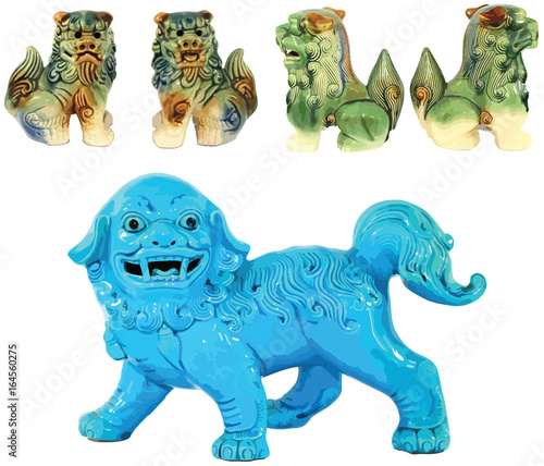 Vintage Chinese Foo Dog Dragons Vectors