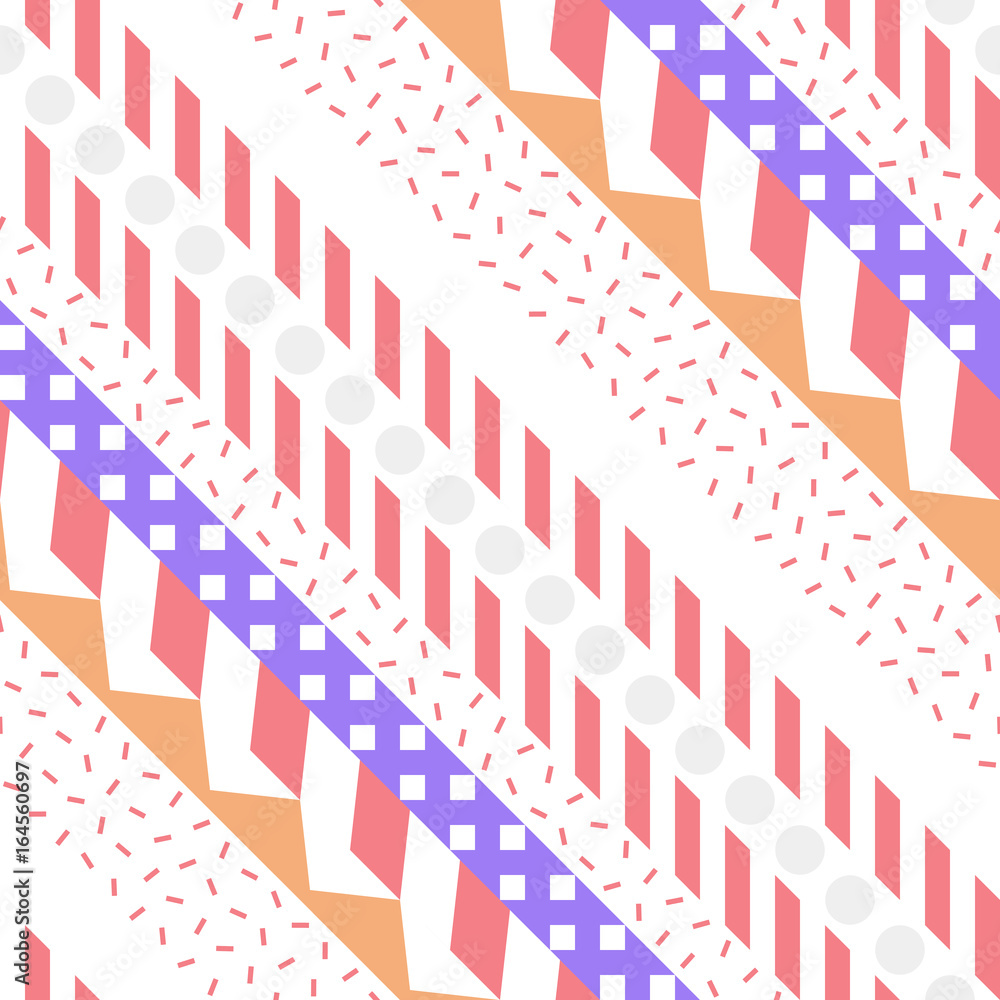 Obraz premium Retro color seamless pattern. Fancy abstract geometric art print. Ethnic hipster ornamental lines backdrop.