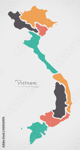 Vietnam Map with states and modern round shapes