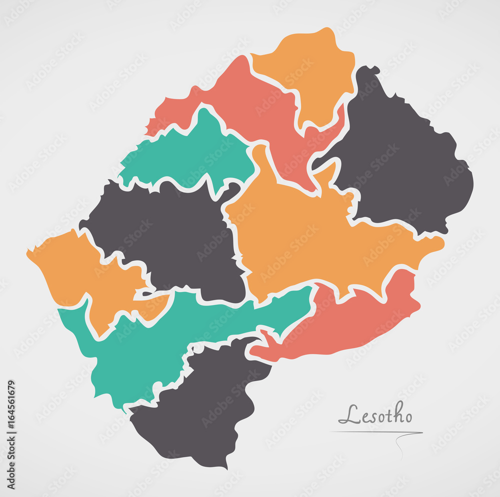 Lesotho Map with states and modern round shapes