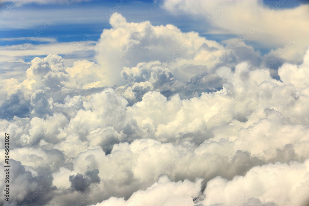 White Cloud sky at high level attitude, view from window airplane White Cloud sky at high level attitude, view from window airplane