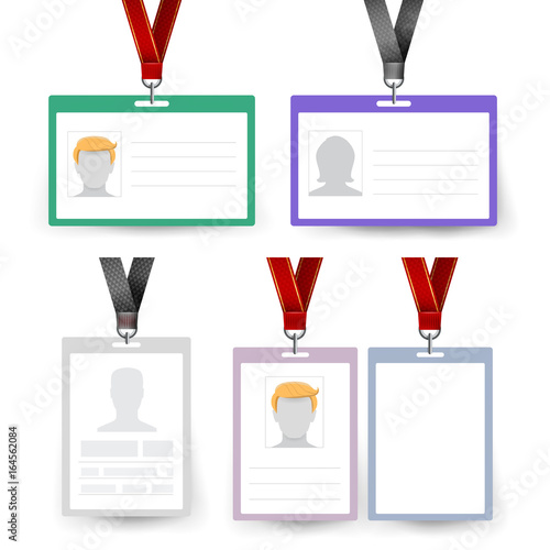 Id Badge Set Vector. Name Tag. Employee Card. White Blank Plastic Id Card. Identification Card Template. White Blank Plastic Id Card